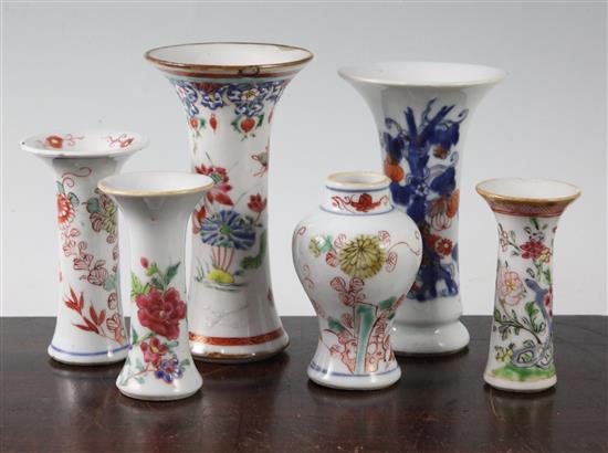 Six Chinese export miniature porcelain vases, 18th century, 8.5cm - 13cm